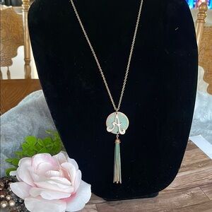 Gold and Green Tassel Pendant Necklace